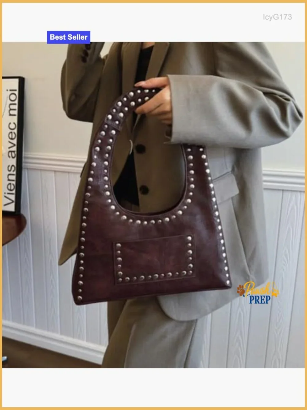Vintage Studded PU Leather Hobo Shoulder Bag Tote Purse Punk